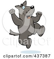 Royalty Free RF Clipart Illustration Of An Excited Wolf Jumping