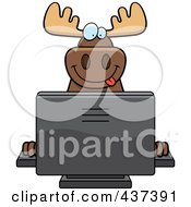 Poster, Art Print Of Happy Moose Using A Desktop Computer