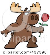 Poster, Art Print Of Romantic Moose Presenting A Single Rose