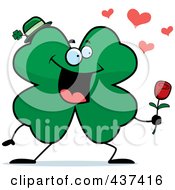 Poster, Art Print Of Shamrock Clover Character Holding Out A Rose