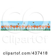 Poster, Art Print Of Border Of Spring Tulips And Pollinating Bees
