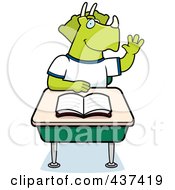 Poster, Art Print Of Student Triceratops Raising His Hand In Class