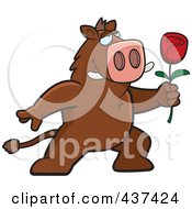 Poster, Art Print Of Romantic Boar Presenting A Single Rose