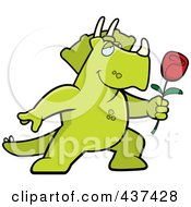 Poster, Art Print Of Romantic Triceratops Presenting A Single Rose