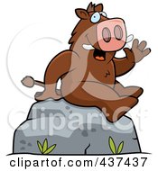 Poster, Art Print Of Friendly Boar Sitting On A Boulder And Waving