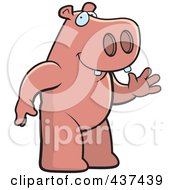 Poster, Art Print Of Friendly Hippo Standing And Waving