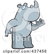 Royalty Free RF Clipart Illustration Of A Friendly Rhino Standing And Waving