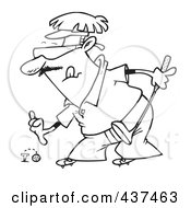 Royalty Free RF Clip Art Illustration Of A Black And White Outline Design Of A Man Putting A Golf Ball On A Tee