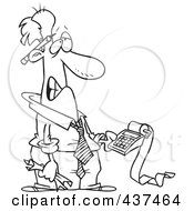 Royalty Free RF Clip Art Illustration Of A Black And White Outline Design Of A Frustrated Man Trying To Calculate His Taxes