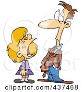 Royalty Free RF Clip Art Illustration Of A Cartoon Girl Throwing A Temper Tantrum In Front Of Her Dad