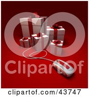 Clipart Illustration Of A Computer Mouse Extending From A Group Of White Christmas Gifts With Red Bows