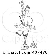 Royalty Free RF Clip Art Illustration Of A Black And White Outline Design Of A Businessman Drowning In Taxes by toonaday