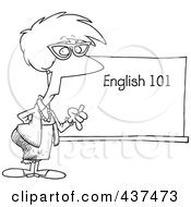 Poster, Art Print Of Black And White Outline Design Of An English 101 Teacher Standing By A Chalk Board