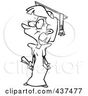 Royalty Free RF Clip Art Illustration Of A Black And White Outline Design Of A Teen Girl Graduate