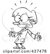 Royalty Free RF Clip Art Illustration Of A Black And White Outline Design Of A Scared Science Teacher Holding Test Tubes