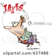 Poster, Art Print Of Cartoon Businessman Being Hit From Behind With Taxes