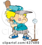 Royalty Free RF Clip Art Illustration Of A Cartoon Boy Playing Tee Ball