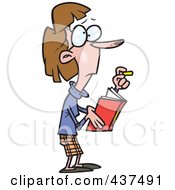 Cartoon Skinny Female Teacher Holding A Book And Chalk