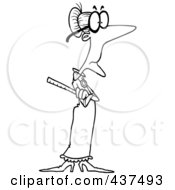 Royalty Free RF Clip Art Illustration Of A Black And White Outline Design Of A Skinny Old Female Teacher Holding A Ruler