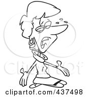 Royalty Free RF Clip Art Illustration Of A Black And White Outline Design Of A Stressed Businesswoman Kneeling On The Floor And Crying