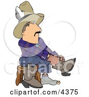 Poster, Art Print Of Holy Sock Cowboy Putting Boots On Feet