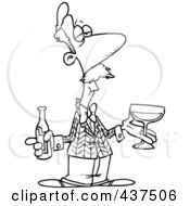 Royalty Free RF Clip Art Illustration Of A Black And White Outline Design Of A Male Wine Taster