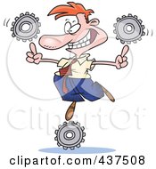 Cartoon Businessman Balancing Technology Gears