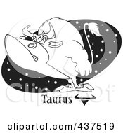 Poster, Art Print Of Black And White Outline Design Of A Taurus Bull Over A Black Starry Oval
