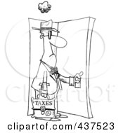Royalty Free RF Clip Art Illustration Of A Black And White Outline Design Of A Tax Man Walking Through A Door