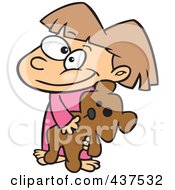 Happy Cartoon Girl Carrying Her Teddy Bear