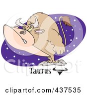 Royalty Free RF Clip Art Illustration Of A Taurus Bull Over A Purple Starry Oval
