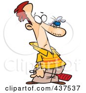 Cartoon Man About To Whack A Fly On His Nose