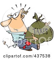 Poster, Art Print Of Cartoon Businessman Being Hit With Extra Taxes And Carrying A Money Bag
