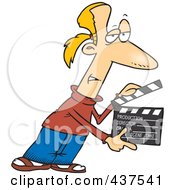 Cartoon Man Presenting Take 2 With A Clapper