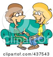 Two Talkative Cartoon Women Sitting On A Sofa