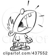 Royalty Free RF Clip Art Illustration Of A Black And White Outline Design Of A Crying Boy Throwing A Temper Tantrum