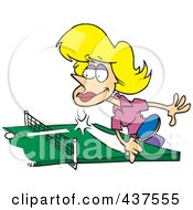 Blond Cartoon Woman Playing Table Tennis