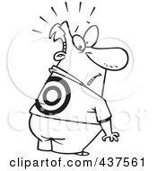Royalty Free RF Clip Art Illustration Of A Black And White Outline Design Of A Man Looking At A Target On His Back by toonaday
