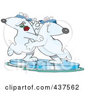 Cartoon Romantic Polar Bear Couple Dancing The Tango On Ice