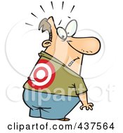 Cartoon Man Looking At A Target On His Back