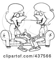 Poster, Art Print Of Black And White Outline Design Of Two Talkative Women Sitting On A Sofa