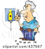Poster, Art Print Of Cartoon Police Officer In Training Shooting At Close Range And Missing His Target