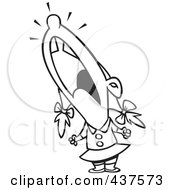 Poster, Art Print Of Black And White Outline Design Of A Crying Girl Throwing A Temper Tantrum