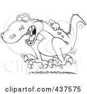 Black And White Outline Design Of A Tyrannosaurus Rex Throwing A Temper Tantrum
