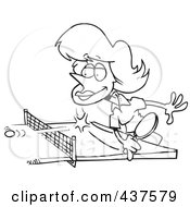 Royalty Free RF Clip Art Illustration Of A Black And White Outline Design Of A Woman Playing Table Tennis by toonaday