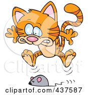 Royalty Free RF Clip Art Illustration Of A Toy Mouse Frightening An Orange Tabby Cat