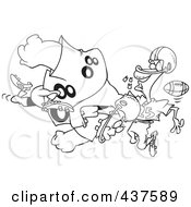 Poster, Art Print Of Black And White Outline Design Of A Football Player Tackling Another And Knocking Out His Teeth