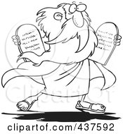 Royalty Free RF Clip Art Illustration Of A Black And White Outline Design Of Moses Carrying Tablets by toonaday