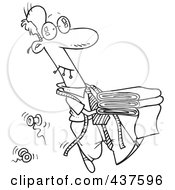 Royalty Free RF Clip Art Illustration Of A Black And White Outline Design Of A Male Tailor Carrying Material