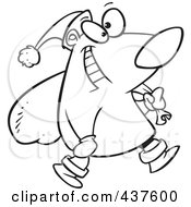 Royalty Free RF Clip Art Illustration Of A Black And White Outline Design Of A Santa Bear Carrying A Sack